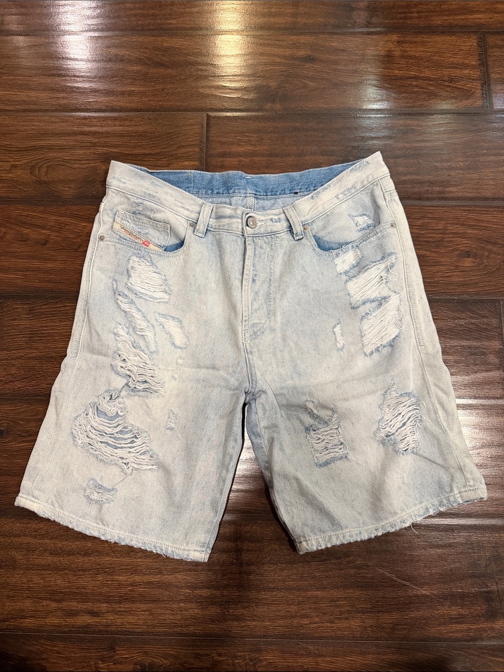 Diesel Light Blue Distressed Denim Shorts unisex